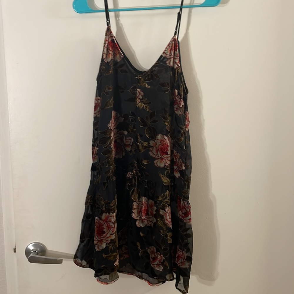 American Eagle Black Floral Slip Dress Sheer Velvet - Picture 3 of 4